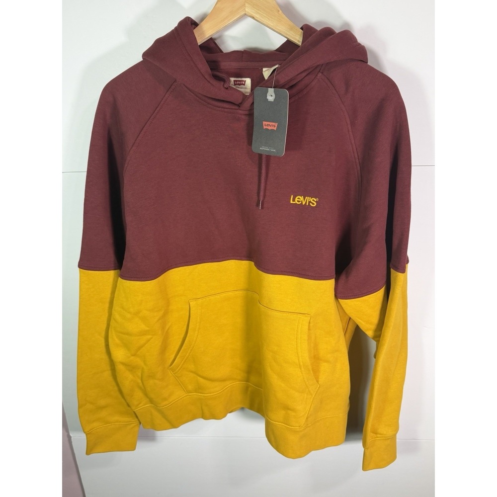 Levi's Relaxed Fit Colorblock Hoodie Mens Large Burgundy Yellow NWT Pullover